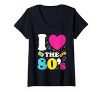 Womens I Love The 80s 1980s Retro Eighties Costume Party V-Neck T-Shirt
