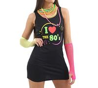 Womens I Love The 80s Black Long Vest Dress Ladies Hen Festival Fancy Dress Party Tunic Top