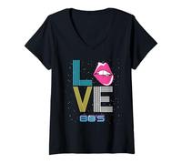 Womens I Love The 80s I Love the Eighties I Love Lips 1980's V-Neck T-Shirt