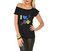 Womens I Love The 80s Printed T Shirt Retro Popstar Top Ladies 1980s Fancy Dress Hen Party Top Stag Do Black 2X Large