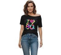 Womens I Love The 80s T-Shirt - Retro 80s Graphic Tee with Colorful Globe & Happy Face Prints - Vintage Style 80s Shirt for Women - 90s Fancy Dress Parties Top