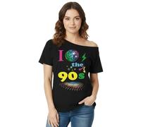 Womens I Love The 80s T-Shirt - Retro 80s Graphic Tee with Colorful Globe & Happy Face Prints - Vintage Style 80s Shirt for Women - 90s Fancy Dress Parties Top