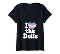 Womens I Love The Dolls Trans Pride Heart Affirmation Statement V-Neck T-Shirt