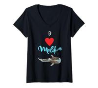 Womens I love the Maldives Whale Shark Heart Travel Souvenir V-Neck T-Shirt