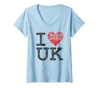 Womens I LOVE THE UNITED KINGDOM BRITISH UNION JACK FLAG UK HEART V-Neck T-Shirt