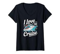 Womens I Love To Cruise Nautical Travel Adventure V-Neck T-Shirt