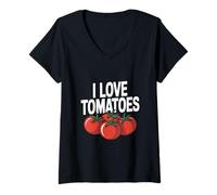 Womens I Love Tomatoes Vegetable Enthusiasts Statement V-Neck T-Shirt