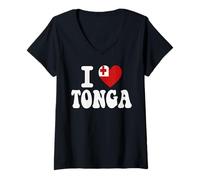 Women's I Love Tonga Heart Flag Retro Travel Souvenir V-Neck T-Shirt