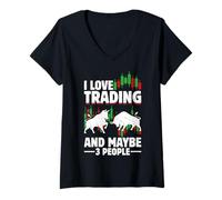 Womens I Love Trading and Maybe 3 People - Crypto Stock Trader V-Neck T-Shirt