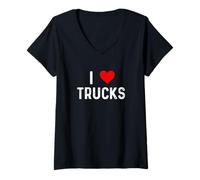 Womens I Love Trucks - Heart - Dump Truck Mechanic Big Rig Semi V-Neck T-Shirt