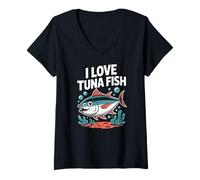 Womens I Love Tuna Fish Ocean Marine Life Humor V-Neck T-Shirt