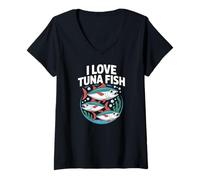 Womens I Love Tuna Fish Oceanic Marine Fun V-Neck T-Shirt