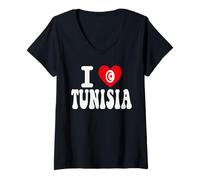 Women's I Love Tunisia Heart Flag Retro Travel Souvenir V-Neck T-Shirt