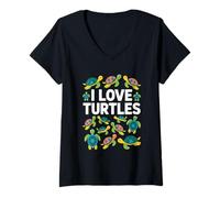 Womens I Love Turtles Cute Colorful Sea Creatures V-Neck T-Shirt