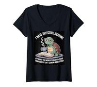 Womens I Love Turtles Sea I Have Selective Hearing Coffee And Book V-Neck T-Shirt