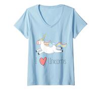 Womens I Love Unicorns Funny Cartoon T-Shirt V-Neck T-Shirt