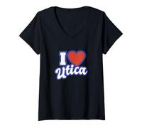 Womens I Love Utica New York V-Neck T-Shirt