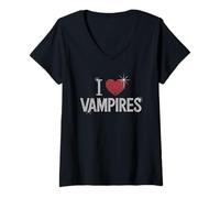 Womens I Love Vampires Cute Halloween V-Neck T-Shirt