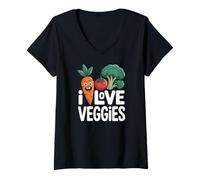Womens I Love Veggies Funny Vegetable Art V-Neck T-Shirt