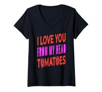 Womens I Love You from My Head Tomatoes Pun Humor V-Neck T-Shirt