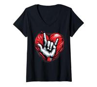 Womens I Love You Sign Language Shirt V-Neck T-Shirt