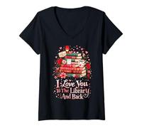 Women's I Love You to The Library and Back Bibliophile Book Reading V-Neck T-Shirt