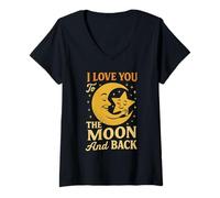 Womens I Love You to the Moon and Back - Cute Moon and Star Hug V-Neck T-Shirt