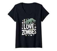 Womens I Love Zombies Creepy Cool Monster Design V-Neck T-Shirt