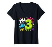 Women's I’m 3rd Birthday Slime Theme Party Three Year Old V-Neck T-Shirt