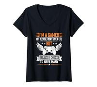 Womens I’m a Gamer, Not Because I Don’t Have a Life, But Many Lives V-Neck T-Shirt