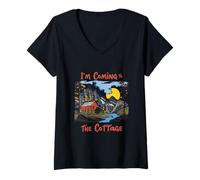 Women's I’m Coming to The Cottage Vintage Outdoors Retro Summer V-Neck T-Shirt