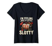 Womens I’m Feeling Just A Little Slotty Funny Casino Slots V-Neck T-Shirt