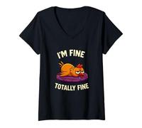 Women's I’m Fine Totally Fine Exhausted Chicken Sarcastic Humor V-Neck T-Shirt