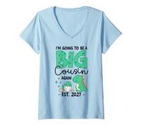 Women's I’m Going to Be a Big Cousin Again 2027 Dinosaur Big Cousin V-Neck T-Shirt