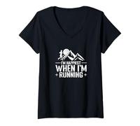 Womens I’m Happiest When I’m Running Trail Running V-Neck T-Shirt