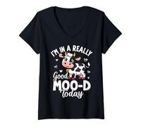 Womens I’m in A Really Good Moo-d Today Cattle Cow Farmer V-Neck T-Shirt