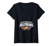 Women's I’m Just Here for the Jellybeans Funny Easter Candy Humor V-Neck T-Shirt
