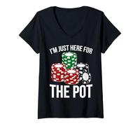 Womens I’m Just Here for The Pot Funny Poker Card Player Colourful V-Neck T-Shirt