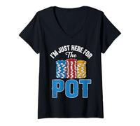 Womens I’m Just Here for The Pot Poker Card Player Colourful V-Neck T-Shirt