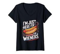 Womens I’m Just Here for The Wieners Joke V-Neck T-Shirt