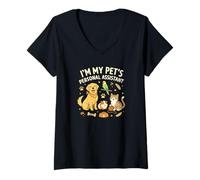 Women's I’m My Pet’s Personal Assistant Funny Cat & Dog Owner Tee V-Neck T-Shirt