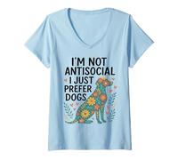 Womens I’m Not Antisocial I Just Prefer Dogs Funny Dog Love V-Neck T-Shirt