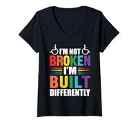 Womens I’m Not Broken I’m Built Differently Disabled Motivational V-Neck T-Shirt