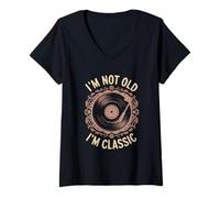 Women's I’m Not Old I’m Classic Funny Retro Turntable Vinyl Lover V-Neck T-Shirt