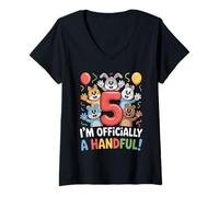 Womens I’m Officially A Handful Funny 5th Birthday Animals Kids V-Neck T-Shirt