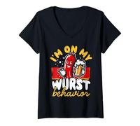 Womens I’m On My Wurst Behaviour Funny Oktoberfest Sausage and Beer V-Neck T-Shirt