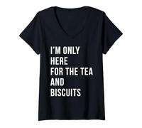 Women's I’m Only Here for The Tea and Biscuits British Tea Humor V-Neck T-Shirt