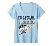 Womens I’m Retired My Job is to Go Fishing | Vintage Bass and Rod V-Neck T-Shirt