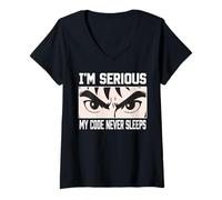 Womens I’m Serious My Code Never Sleeps Anime Programmer Developer V-Neck T-Shirt