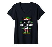 Womens I’m The Bus DriverElf Christmas Xmas Pajama PJ Men Women V-Neck T-Shirt